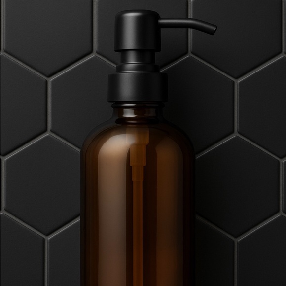 16 OZ. GLASS SOAP DISPENSER W/ METAL PUMP (AMBER GLASS/BLACK PUMP) - Picture 1 of 6